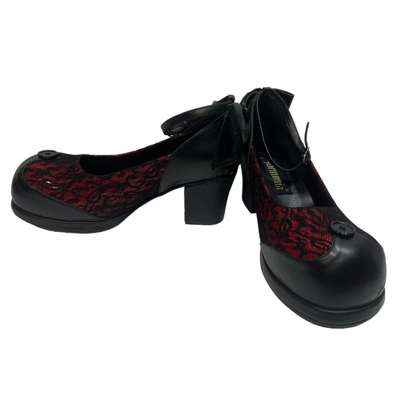 Demonia Goblin 2 Goth Black Red Platform Mary Janes Lace Button 11 Dolls Kill - Picture 2 of 8
